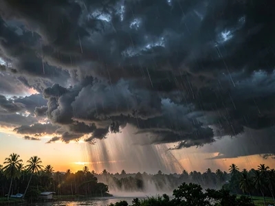 Sunset behind departing storm system