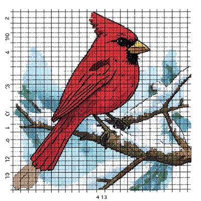 Cross-stitch cardinal on snowy branch