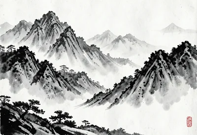 Misty mountains sumi-e