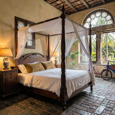 Vigan colonial heritage, Spanish-Filipino fusion, colonial bedroom with four-pos