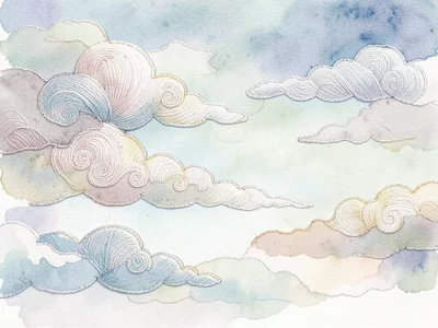 Photograph where sky has been replaced with embroidered clouds, thread texture v