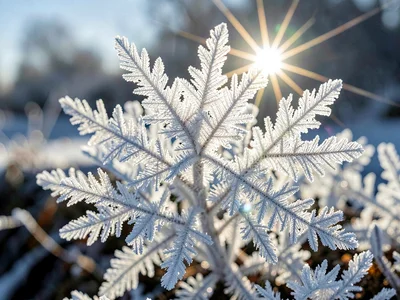 Backlit hoarfrost creating star burst effect