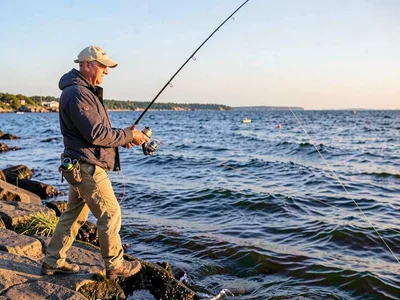 Fisherman casting line