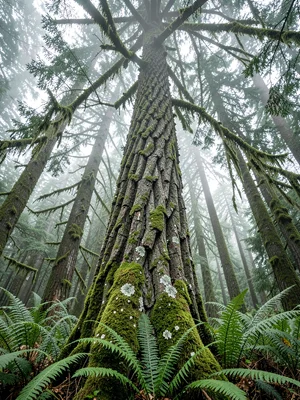 Sitka Spruce Rising From Fern Floor