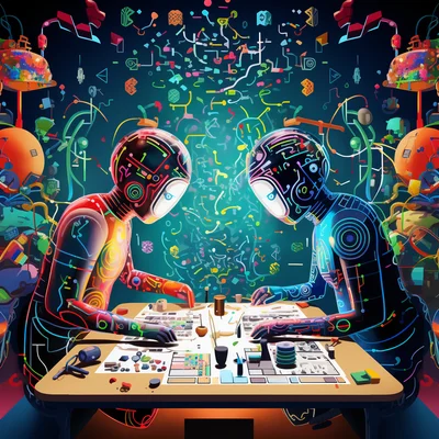 AI Creative Collaboration Subject Two stylized human-