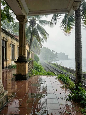 Monsoon rain on veranda