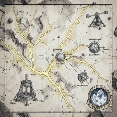 A sci-fi mining-asteroid surveyor's chart with veins of rare-earth ore in pale-y