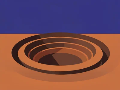Circular open mineral pit cuts into a copper plateau under a deep lapis sky, cha