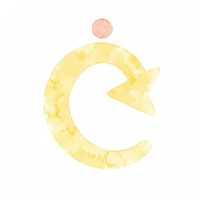 flat-vector arrow curving back on itself forming a butter-yellow loop, single co