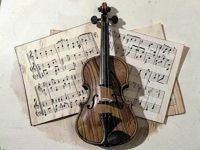 Marquetry violin still life