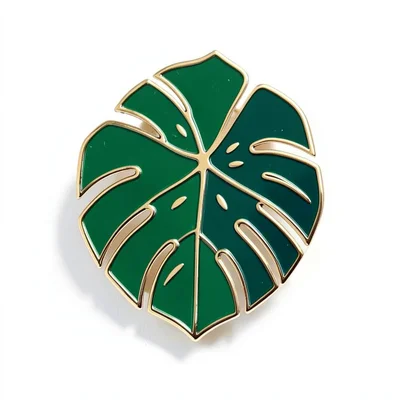 Enamel pin illustration, Monstera leaf shape , bold simple design, limited color