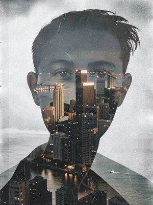 City skyline through face silhouette