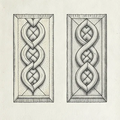 Joaquin-ramirez ink schematic of a symmetrical and asymmetrical rug knot side by