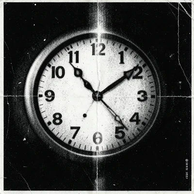 A clock face dissolving through xerox generations, numbers gone, hands barely vi