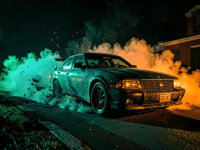 Action scene with car