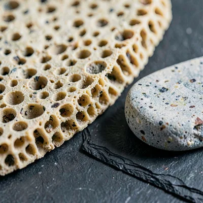 Mineralcut study of a worn natural Belgian coticule next to a slurry stone on sl