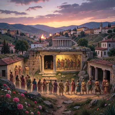Historical layers visible simultaneously in Plovdiv, Bulgaria, Thracian tomb ent