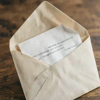 Macro of an envelope half-open with a folded form inside, soft grain of the pape