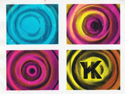 Deliberately CMYK-separated landscape, four panels showing each plate alone — C,
