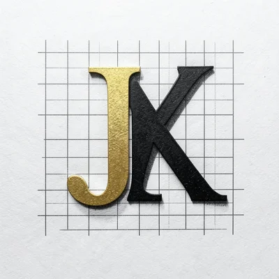 A monogram of overlapping letters J and K in 96pt Caslon, printed in two passes 