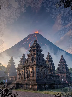 Prambanan reliefs in volcanic light