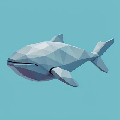Low-poly illustration, faceted underwater whale , faceted geometric surfaces, tr