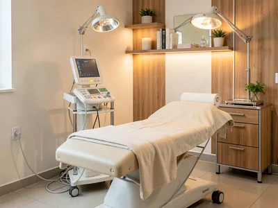 Examination table with heated blanket, paper roll replaced with soft linen, warm