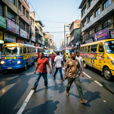 Kinetic Nairobi street energy, panned motion blur with sharp details, Pedestrian