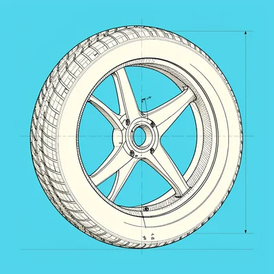 Cutaway technical drawing of a tubeless tire and rim, ivory cross-hatch on cyan 