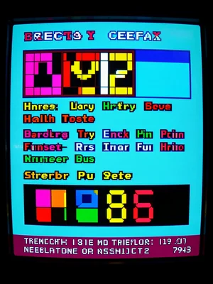 Fitness tracker data as teletext health page, heart rate in blocky numbers, step