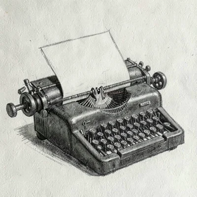 Charcoal study of a paper sheet curling out of a typewriter's roller, archival c