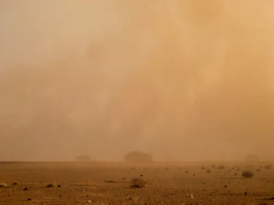 Horizon line completely dissolved in continuous amber gradient