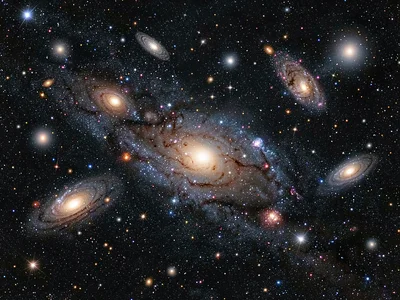 Galaxy cluster showing many types together