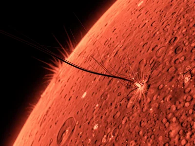 Solar filament extreme closeup, dark hydrogen alpha absorption thread suspended 