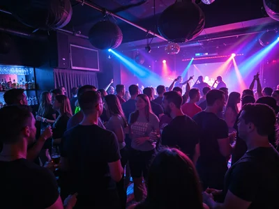 Nightclub interior with gel lighting