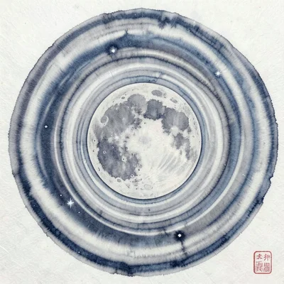 The surface of the Moon showing craters as concentric ring patterns in grey and 