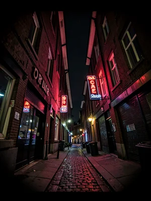 Night alley with neon signs
