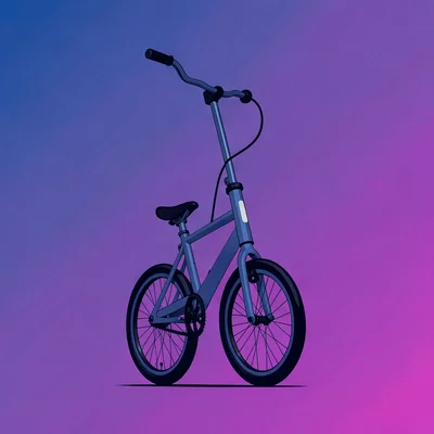 Vertical flat-color illustration of a vertical spin bike on a graphic gradient f