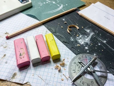 Pencil Erasers Row Pink White Yellow Used