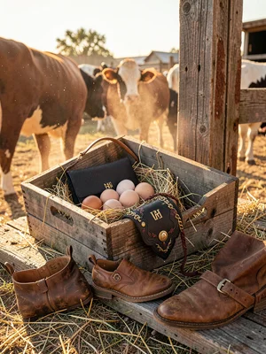 Givenchy clutch in chicken coop nest box, eggs and designer leather, farm luxury