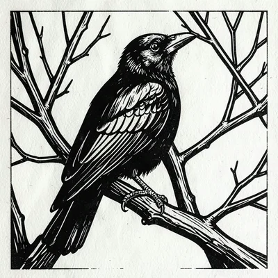Raven on winter branch
