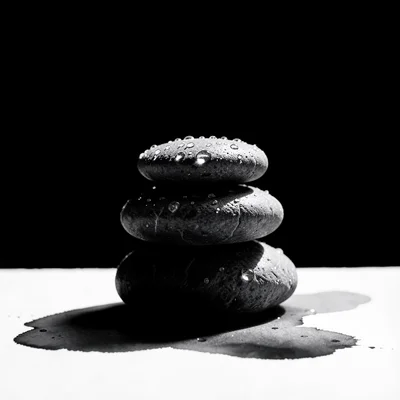 Stark minimalist composition, high contrast black and white tones, Stack of thre