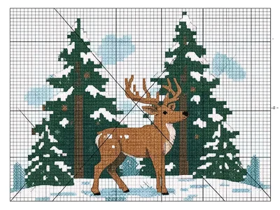 Cross-stitch winter deer scene