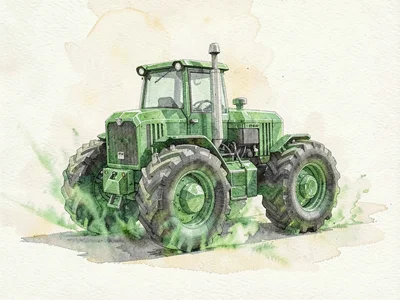 Polished peridot lowpoly tractor with a chunky faceted body and big slow wheels 