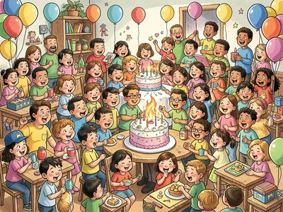 Crowded birthday party