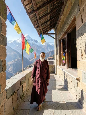Monk in monastery corridor