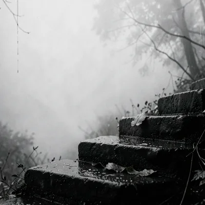 Stark minimalist composition, high contrast black and white tones, Wet stone ste