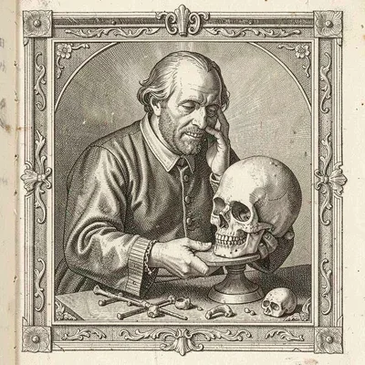 Philosophy contemplating a skull