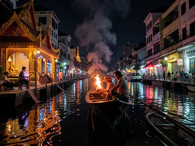 Longtail boat smoke and temple incense
