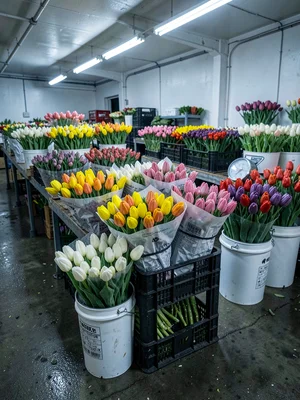 Paper-Wrapped Tulip Bunches in Crate